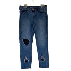 Natural Reflections Women's Blue Distressed Boyfriend‎ Patchwork Jeans Size 8